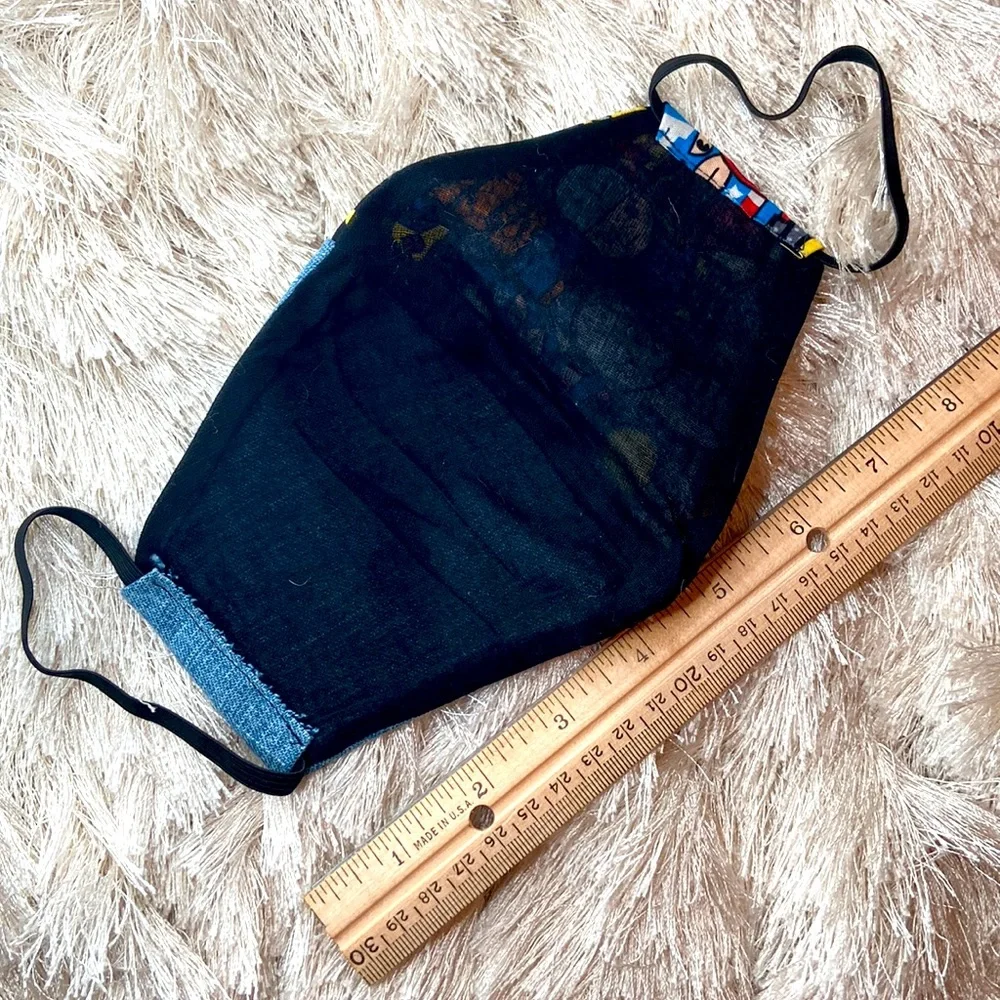 Hand Made DC superheroes print and denim face mask, M/L